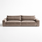Modern cream 4-seater sofa with wide arms and plush cushions on white background