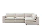 Cream feather-filled corner sofa with plush cushions and modern block arms