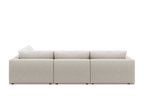 Modern cream open corner sectional sofa with feather-filled cushions, rear view