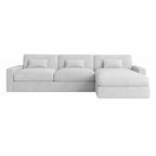 Cream right hand facing corner sofa with plush cushions and modern, minimalist design