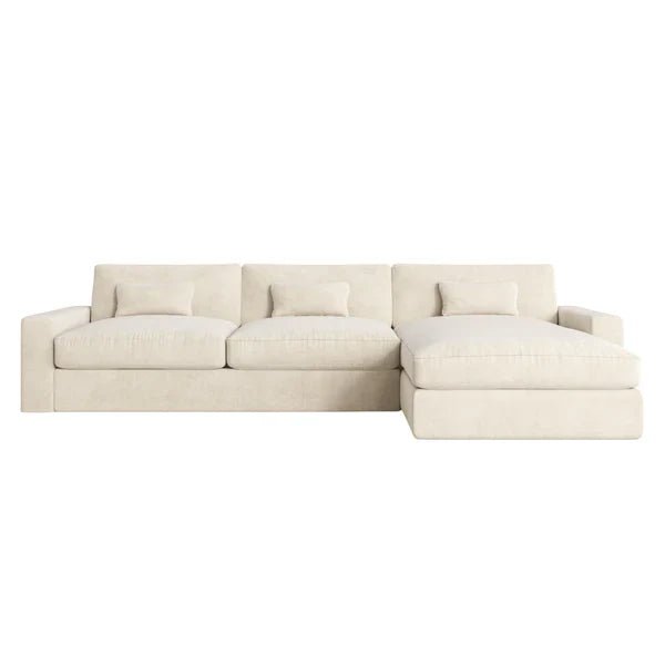 Cream right hand facing corner sofa with plush foam-filled cushions on white background