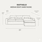Diagram of a medium right-hand facing corner sofa with labelled dimensions in centimeters.