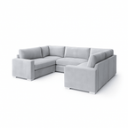 Modern cream U-shaped sectional sofa with soft fiber-top cushions on white background