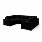 Cream U-shaped sectional sofa with plush cushions and modern design, fiber-topped seating