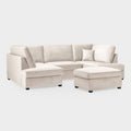 U-shaped plush cream sectional sofa with matching ottoman and accent pillow