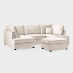 U-shaped plush cream sectional sofa with matching ottoman and accent pillow
