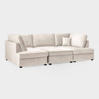 Modern U-shape plush cream sofa with clean lines and matching cushion on white background