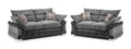 Grey cord and faux leather 3 and 2 seater sofa set with plaid scatter cushions