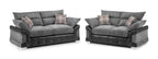 Grey cord and faux leather 3 and 2 seater sofa set with plaid scatter cushions