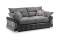 Modern grey corduroy and leather 3-seater sofa with plaid accent cushions