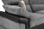 Modern grey corduroy 3-seater sofa with black armrest and plaid accent cushion