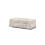 Modern light grey rectangular footstool with metal stud detail and low legs