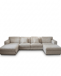 Large U-shape creamy boucle sofa with chaise lounges and accent cushions