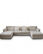 Large U-shape creamy boucle sofa with chaise lounges and accent cushions