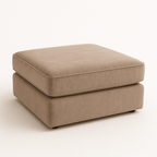 Large square cream velvet ottoman with plush cushioned top on white background