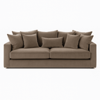 Large right hand sofa in plush cream sienna velvet with multiple matching cushions