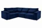 Modern navy blue 4-piece modular corner sofa with plush cushions and low metal legs