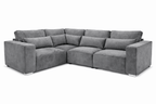 Grey 4-piece modular corner sofa with plush cushions and wide armrests, modern living room seating.