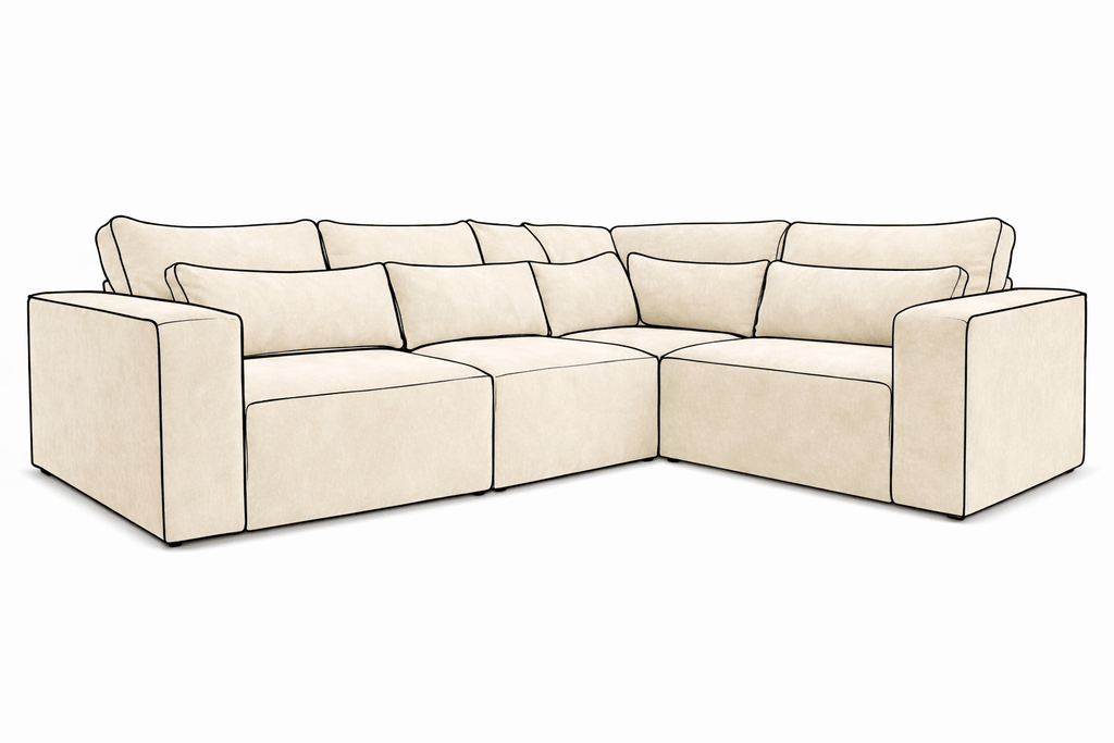 Latte beige 4-piece modular corner sofa with plush cushions, modern living room seating