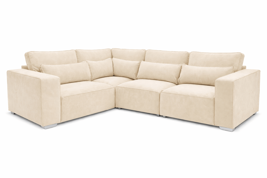 Latte beige 4-piece modular corner sofa with plush cushions and modern design