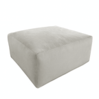 Large square silver velvet pouffe ottoman with smooth velour fabric on white background