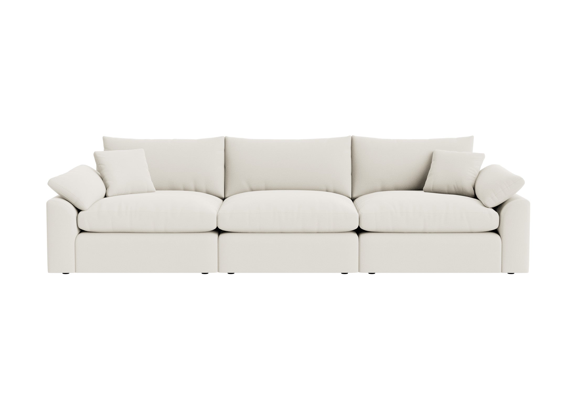 Cream modular sofa with plush cushions and pillows, modern luxury living room furniture