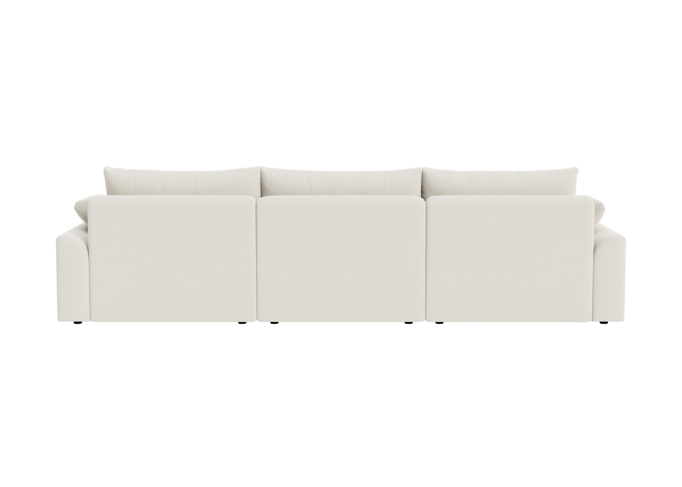 Back view of a cream modular sofa with plush cushions on a white background