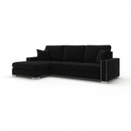 Mink velvet left hand facing corner sofa with metal stud accents and plush cushions