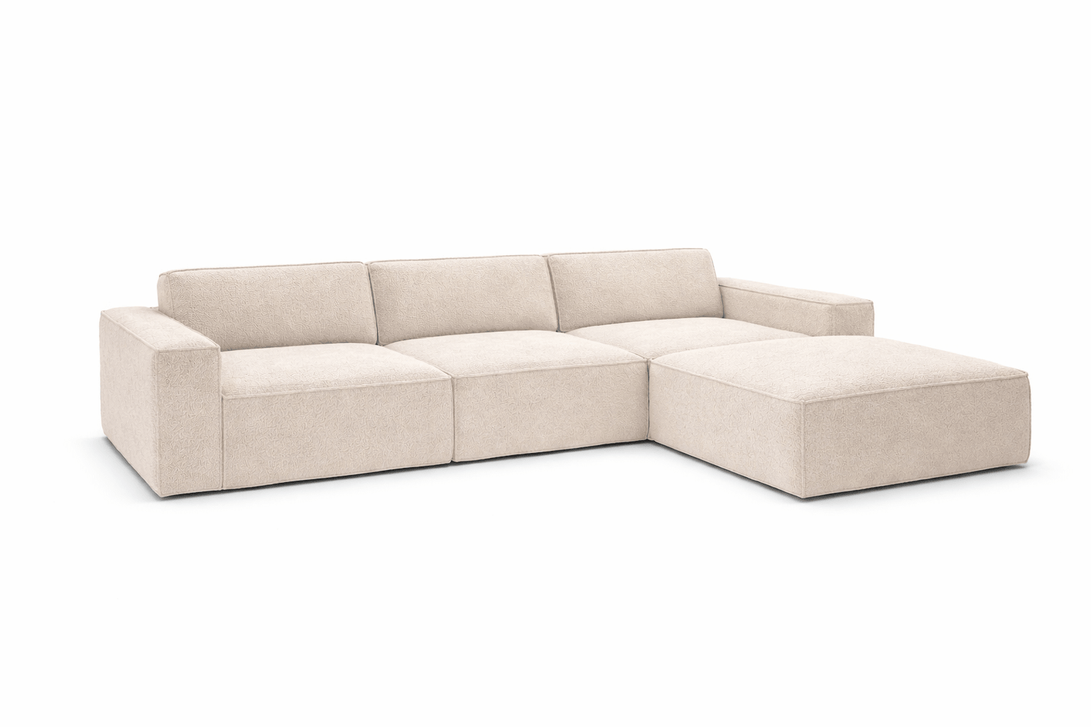 Ivory modular cinema sofa with one removable footstool, modern minimalist design