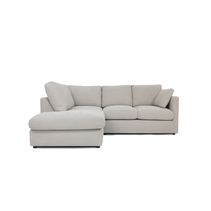 Modern cream right corner sofa with chaise and plush cushions