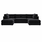 Large U-shaped silver sectional sofa with full back and plush cushions, modern living room seating
