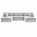 Modern silver U-shaped full-back modular sofa with plush cushions and wide chaise lounges