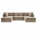 Large U-shaped silver sectional sofa with full back and plush cushions on white background