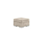 Silver velvet footstool with studded trim and block legs, modern living room furniture