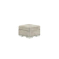 Silver velvet square footstool with studded trim and low legs on white background