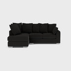 Modern dark truffle left-hand corner sofa with plush cushions on a white background