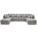 Large U-shaped grey corner sofa with plush cushions and chaise lounge ends on both sides