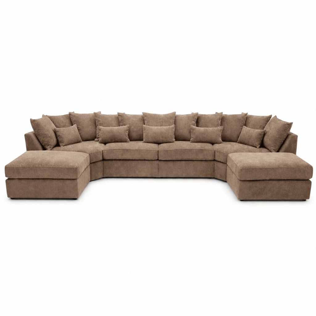 Truffle brown U-shape XL sofa with plush cushions, modern sectional seating