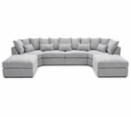 Large U-shaped grey sectional sofa with plush cushions on a white background