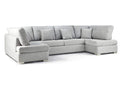 Modern grey U-shaped sectional sofa with plush cushions and chaise lounge
