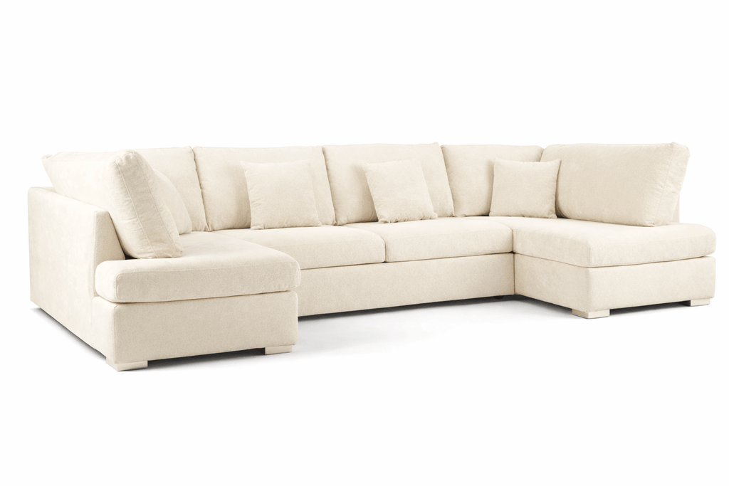 Large cream U-shaped sectional sofa with plush cushions and clean modern design