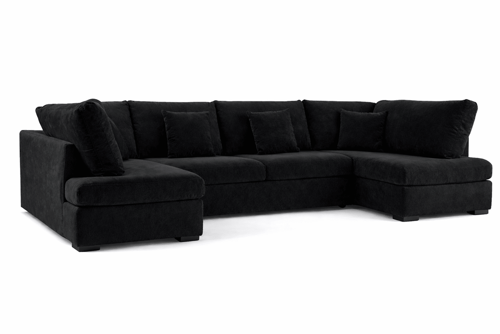 Truffle velvet U-shaped sectional sofa with plush cushions and modern design