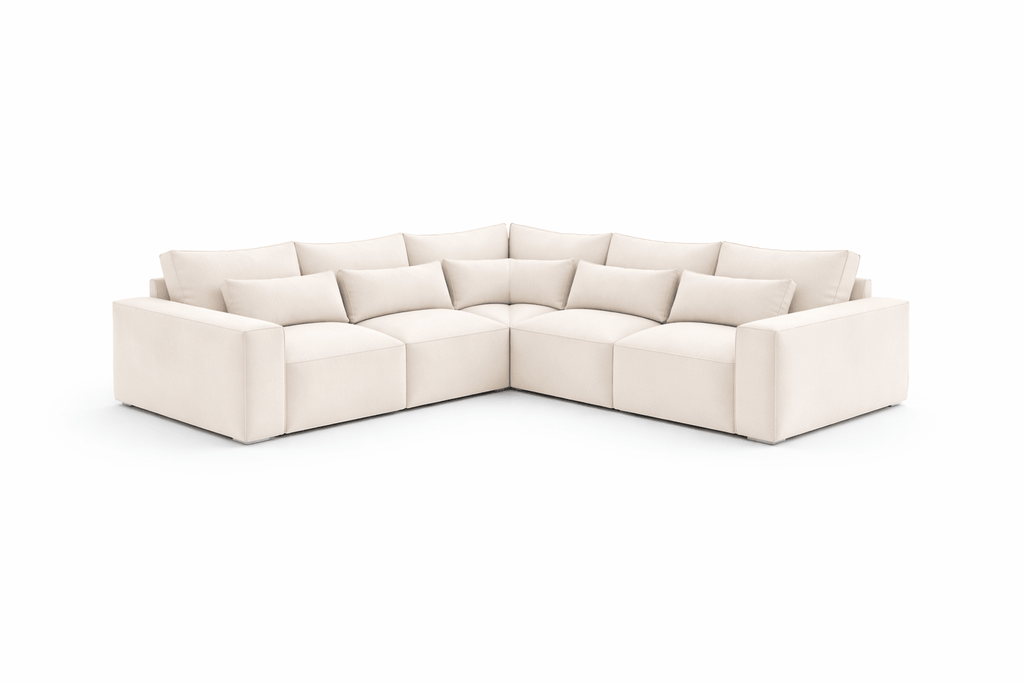 White 5-piece modular corner sofa with plush cushions and modern design