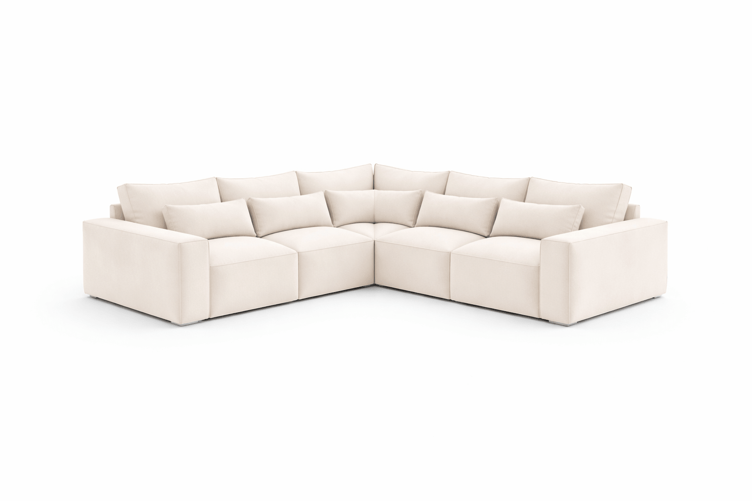 White 5-piece modular corner sofa with plush cushions and modern design