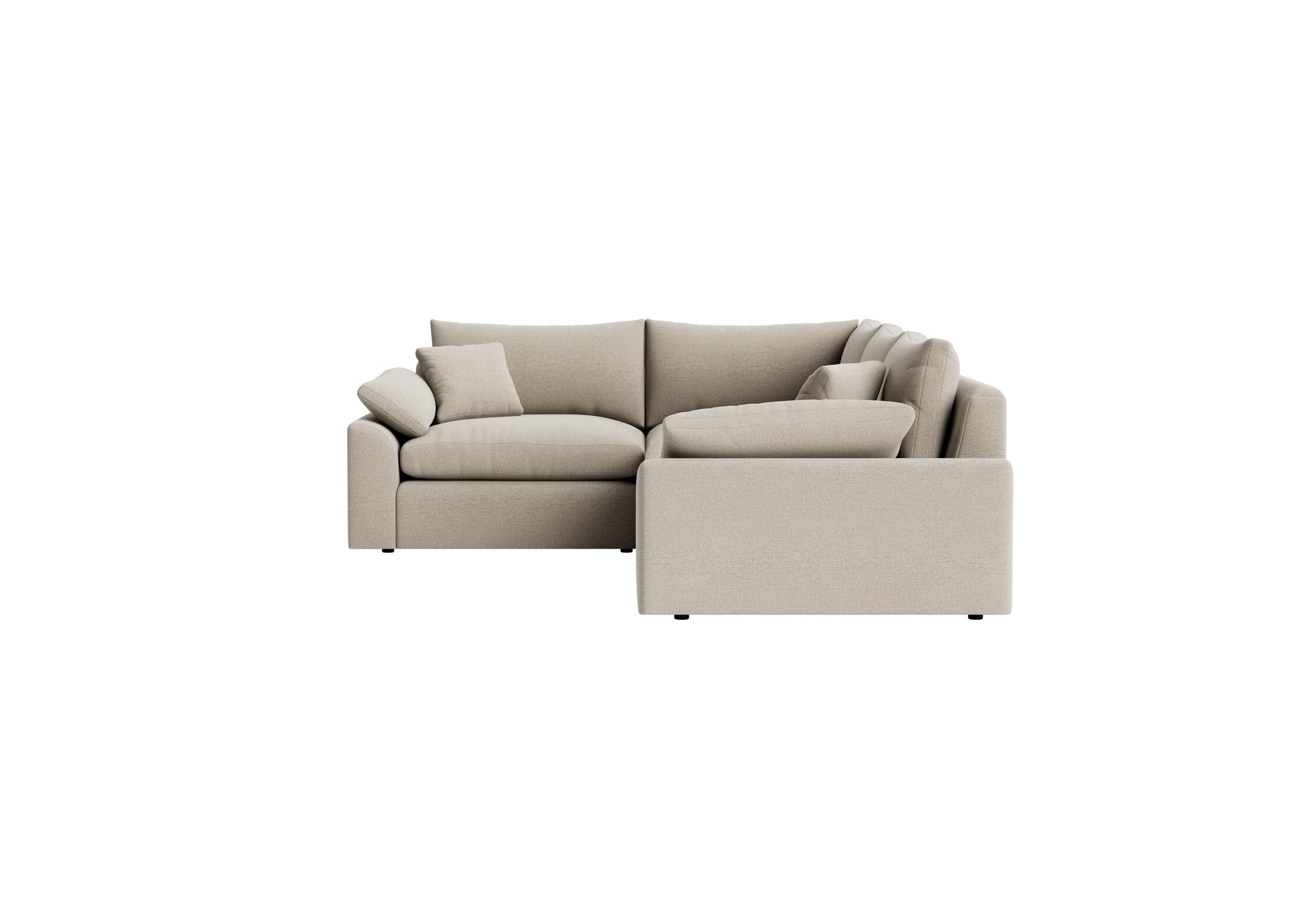Beige modular corner sofa with plush cushions, modern sectional design, isolated on white background