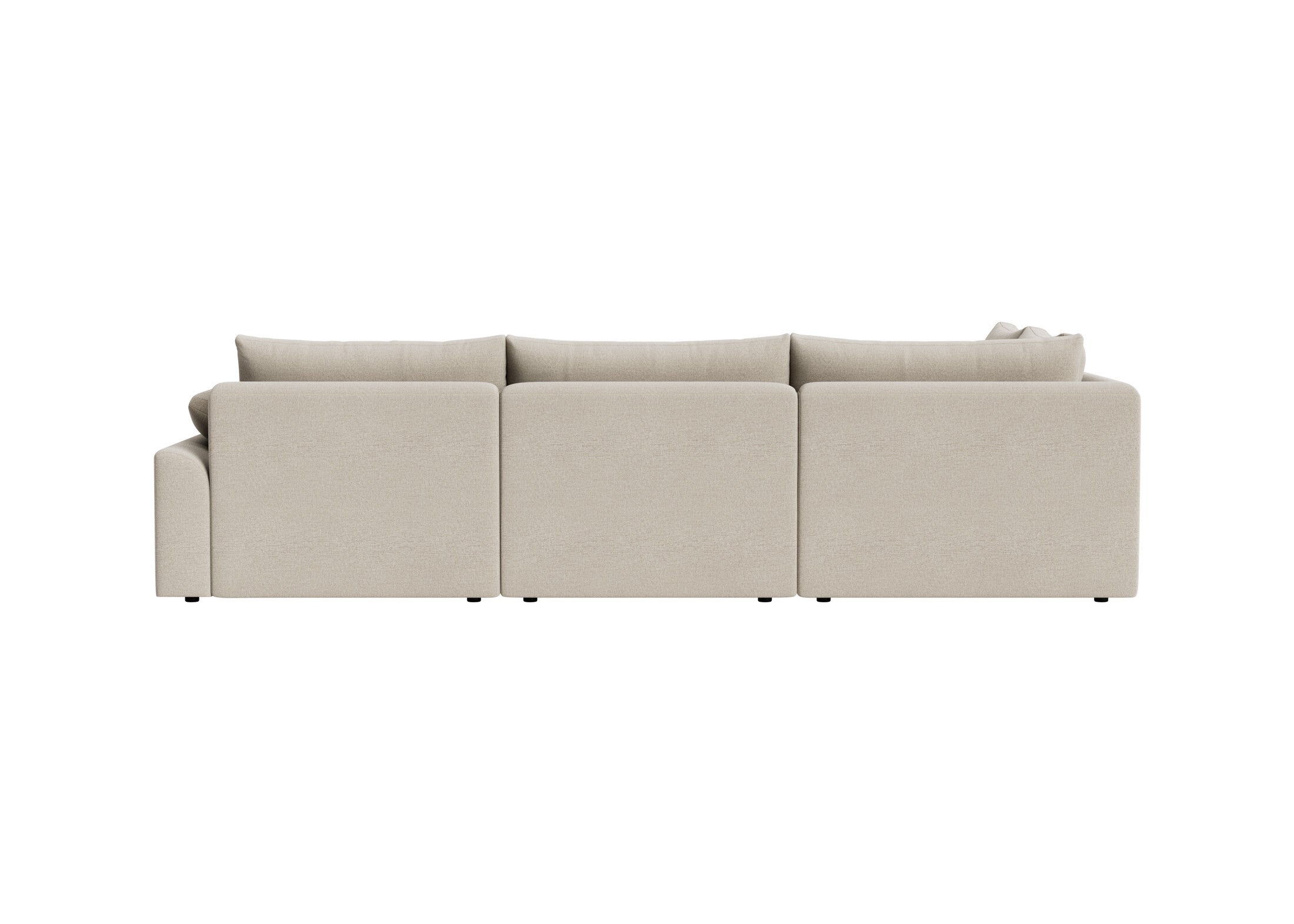 Back view of a beige modular corner sofa with plush cushions, contemporary design