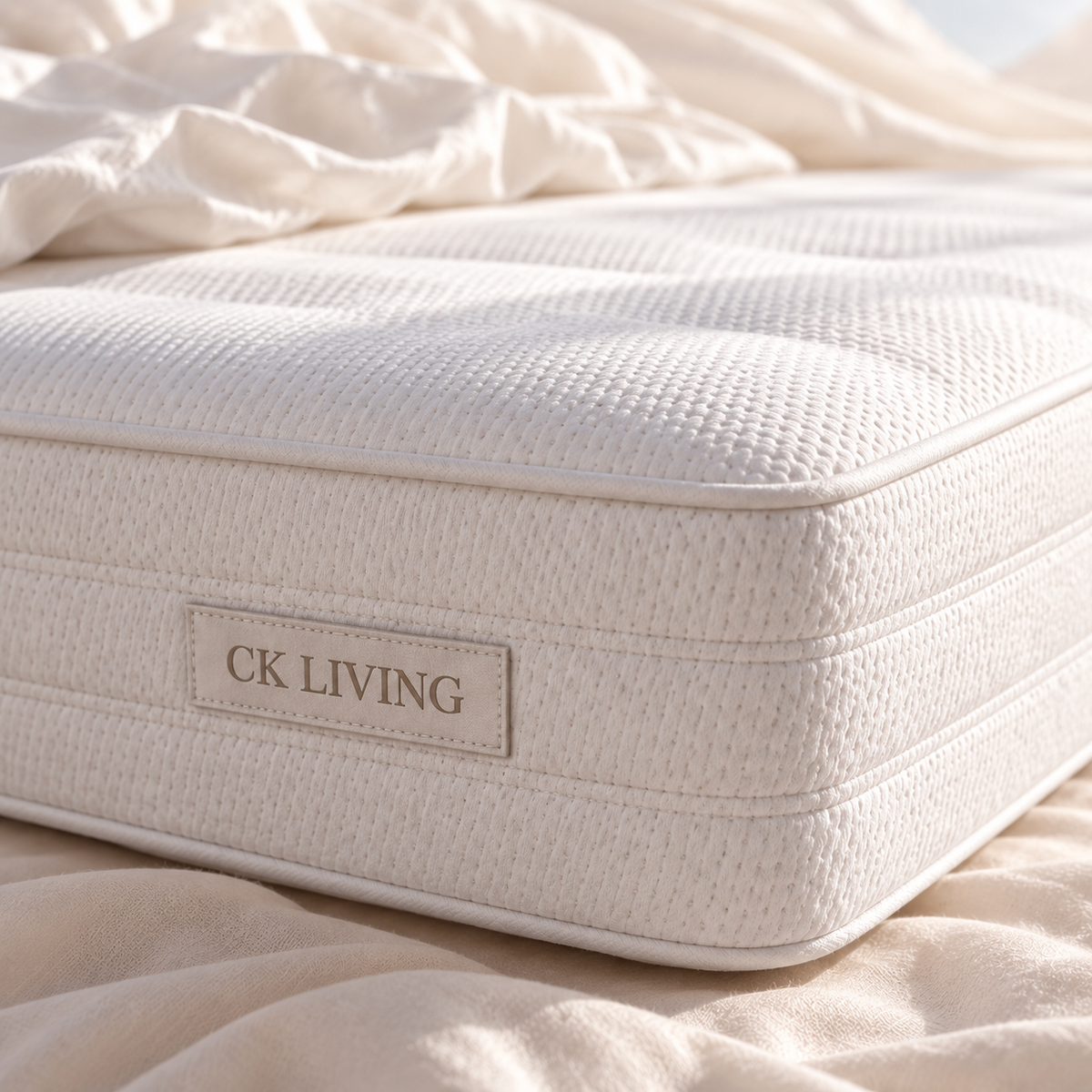 CK Living Solace Latex Pocket Mattress — Soft exterior shown — cover, edge and stitching detail