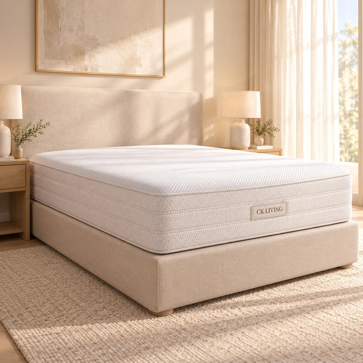 CK Living Solace Latex Pocket Mattress — Soft exterior shown — bedroom view
