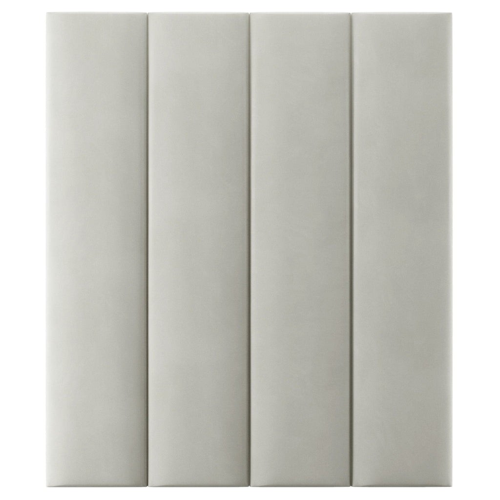 Cream velvet upholstered wall panel headboard with four vertical sections