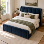 CK Living Lucerne upholstered bed — elevated lifestyle view